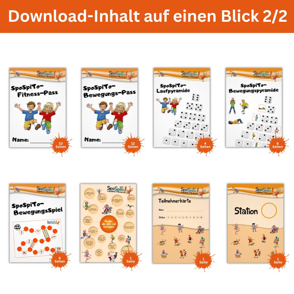 Bewegungsideen für Kinder | Yoga Pause | BewegungsLotto | Fitness-Challenge uvm. | Digitaler Download (192 Seiten)